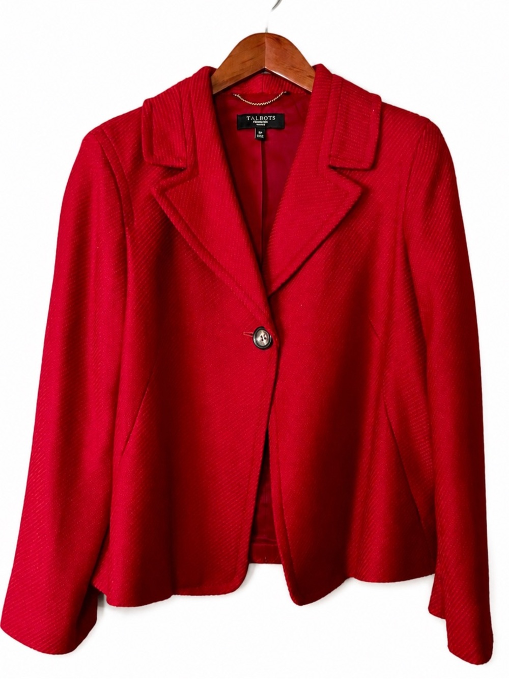 Talbots Petites 12P Red Wool Blend Blazer Jacket Classic Tailored Lined Career